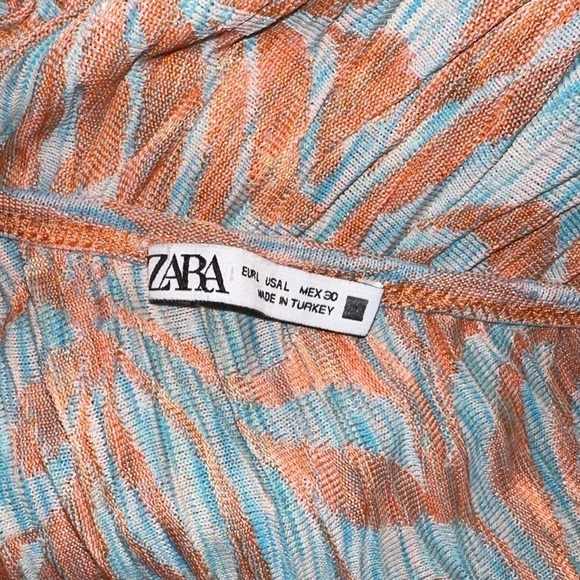 ZARA Jacquard Crinkle Flowy Crisscross Halter Top Size L Large Abstract Floral - Picture 4 of 7